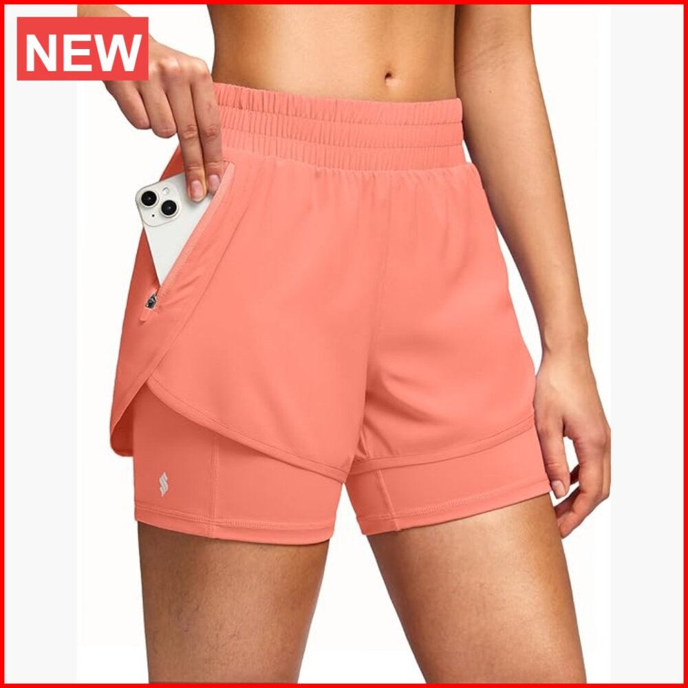 Polyester Athletic Running Shorts With Liner Zipp… - image 1